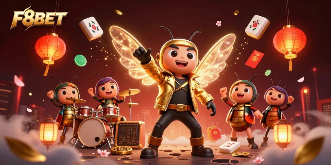 Win big with F8BET at the vibrant online casino showcasing exciting gaming elements and characters.