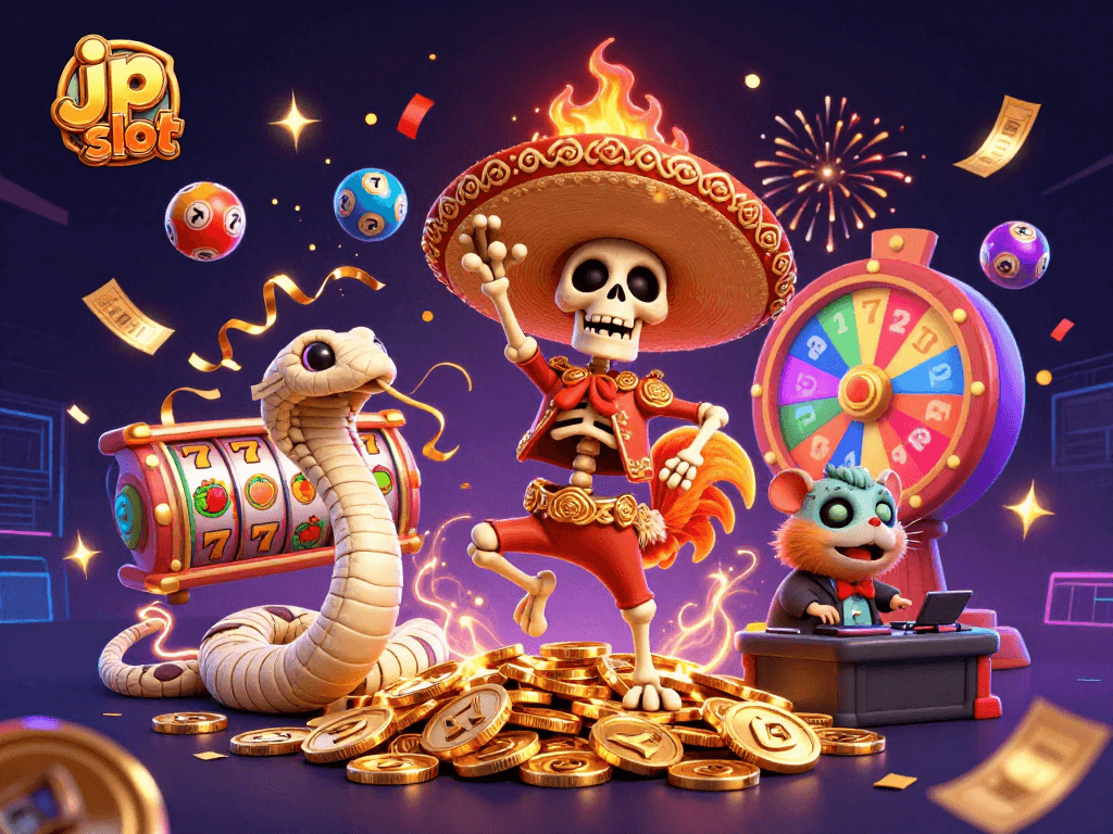 Experience excitement with jp slot as colorful lottery elements explode in a lively casino scene.