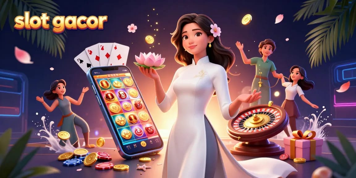 Experience thrilling slot gacor action with beautiful Asian woman, golden coins, and dynamic game elements.