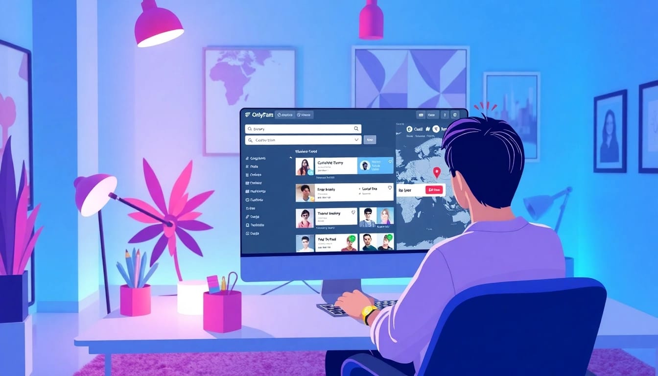 OnlyFans Nearby Creators search engine interface showcasing vibrant creator profiles and location filters.