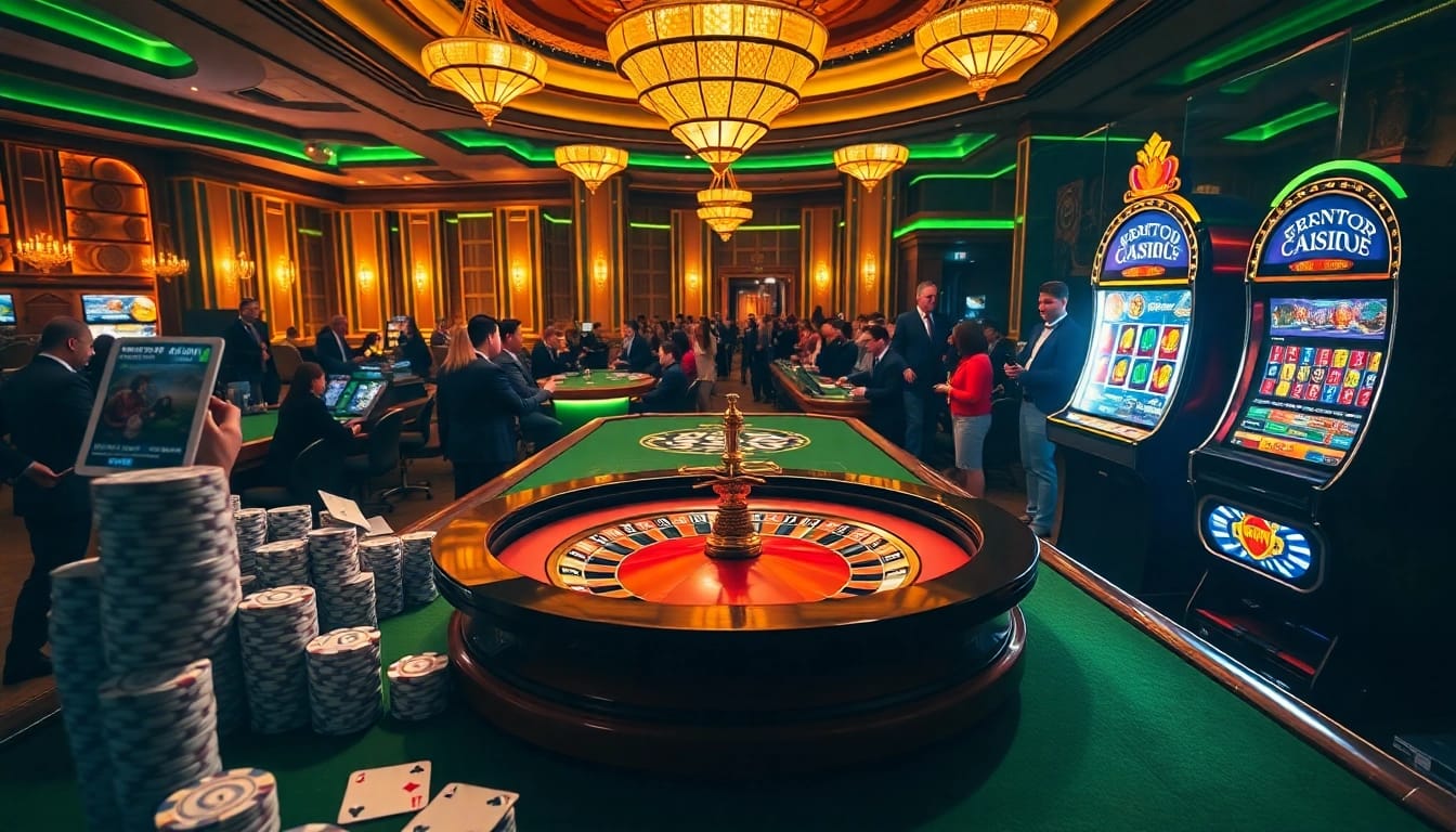 Players enjoying a vibrant casino night experience at https://nh8833.com/ with roulette and poker action.
