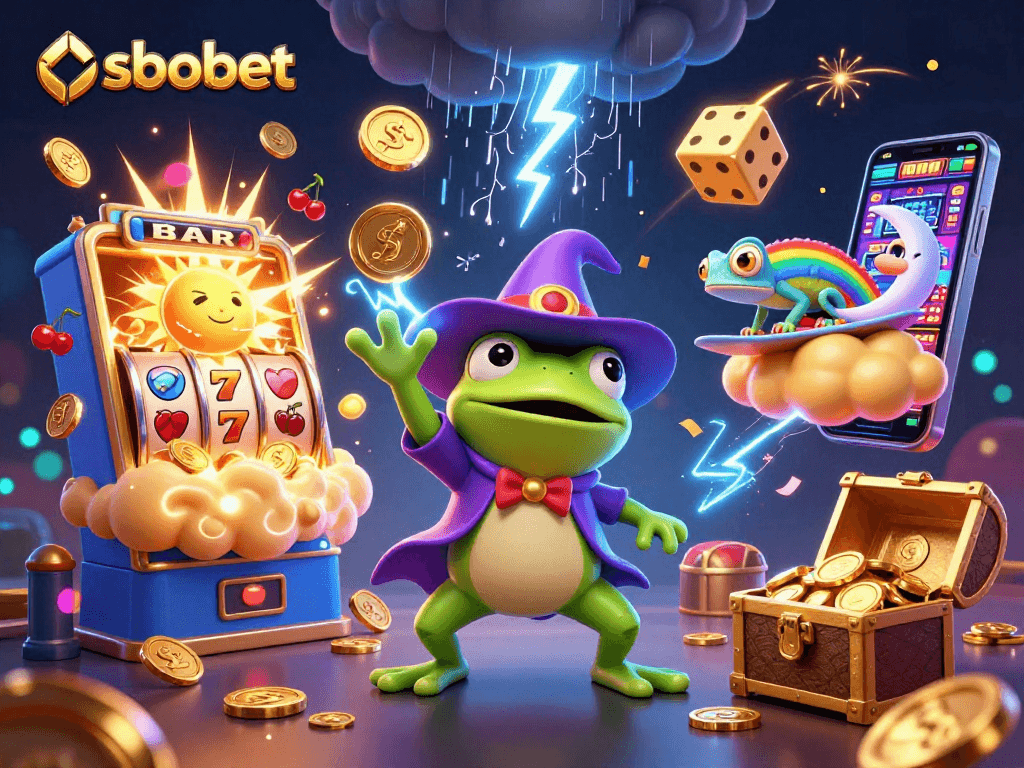 Bet on sbobet while enjoying a vibrant scene of cartoon characters celebrating wins.