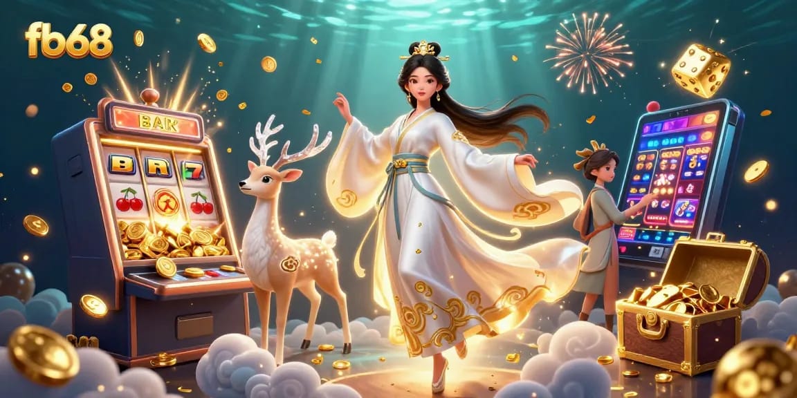 Experience the excitement of fb68 casino with a vibrant 3D illustration of a woman in a traditional hanfu.