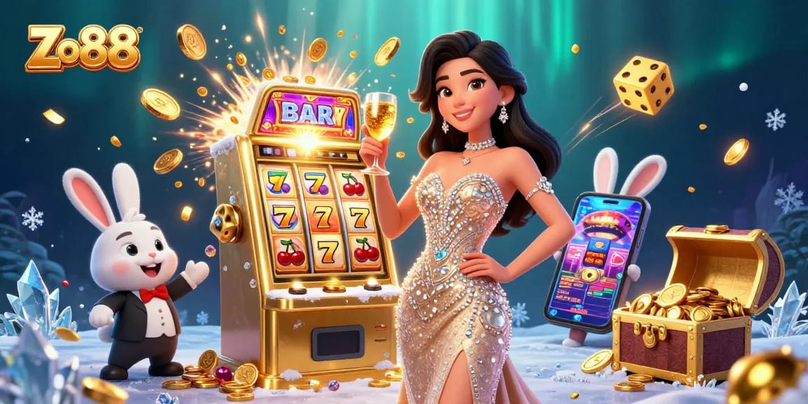 Celebrate big wins at Zo88 with a stunning jackpot scene featuring vibrant casino elements.