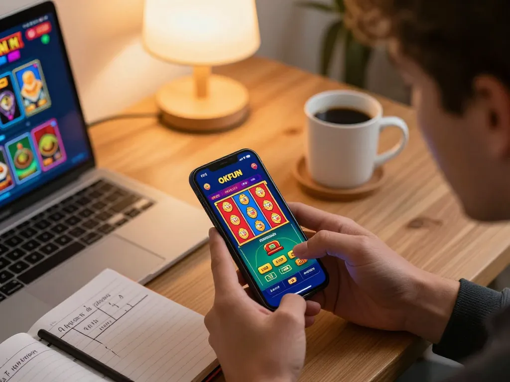 Play the latest slots on OKFUN app while enjoying cozy home gaming moments.