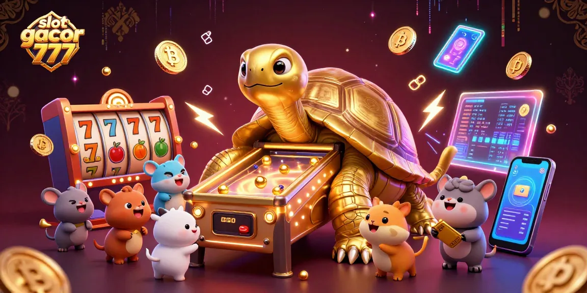 Spin and win on slot gacor 777 featuring a vibrant tortoise pinball machine with lively game elements.