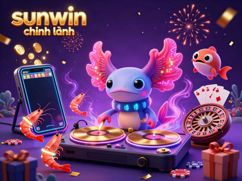 Experience the lively underwater casino with sunwin chính hãng, featuring a vibrant axolotl DJ and exciting gaming elements.