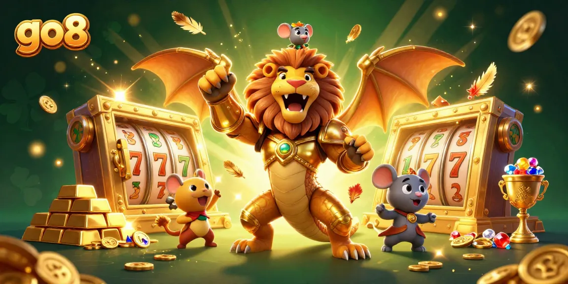 Experience thrilling gameplay at go8 with dynamic slot games featuring roaring chimera and treasure all around.