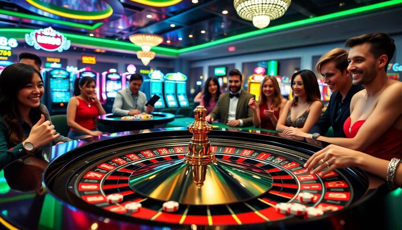 Engaged players enjoying the thrill of MM88 online casino games with vibrant atmosphere.