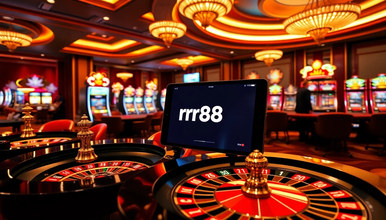 Engaging casino scene highlighting the vibrant trang chủ rr88 experience with poker and roulette excitement.