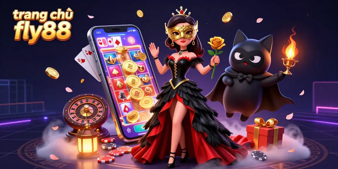 Experience the excitement of trang chủ fly88 with this vibrant casino-themed illustration showcasing a stunning woman and engaging game elements.