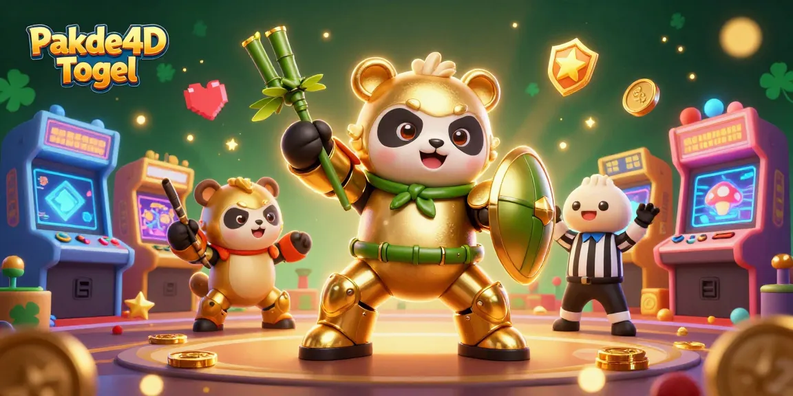 Engage with Pakde4D Togel featuring a mech-suit panda champion in a vibrant casino battle arena.