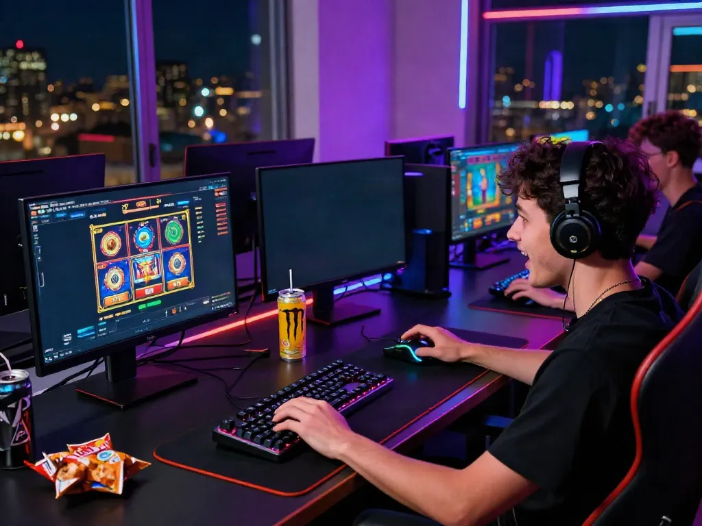 Player enjoying situs slot gacor thailand with vibrant slot game display and gaming accessories.