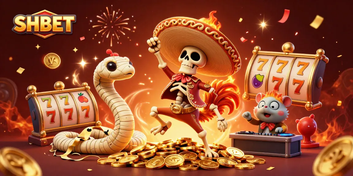 Celebrate wins at SHBET with vibrant 3D casino characters dancing on golden coins.