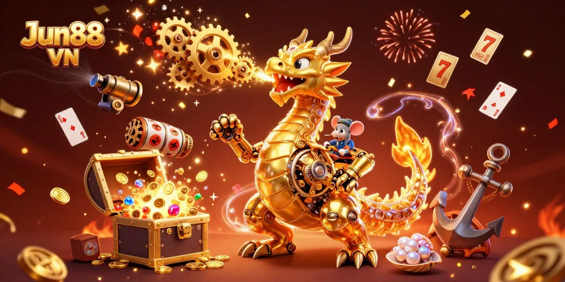 Experience thrilling gameplay with Jun88 VN's captivating 3D illustration of an exciting casino atmosphere.