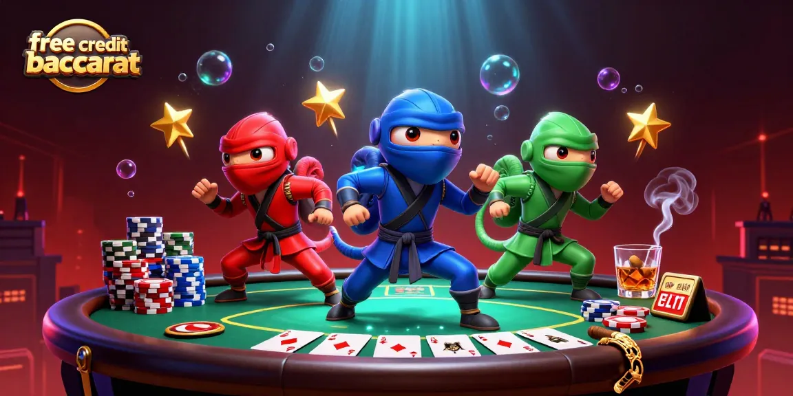 Experience free credit baccarat excitement with dynamic ninja chameleon characters and poker elements.