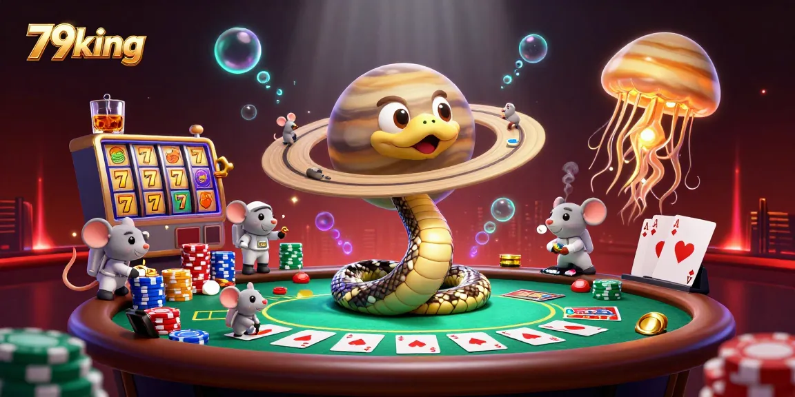 Engage in cosmic betting adventures with 79king in a mesmerizing 3D casino scene.