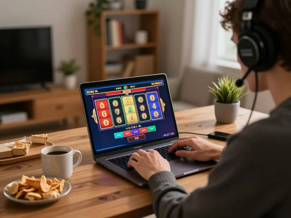 sc88 online gaming experience with a person engaging in responsible gambling at home