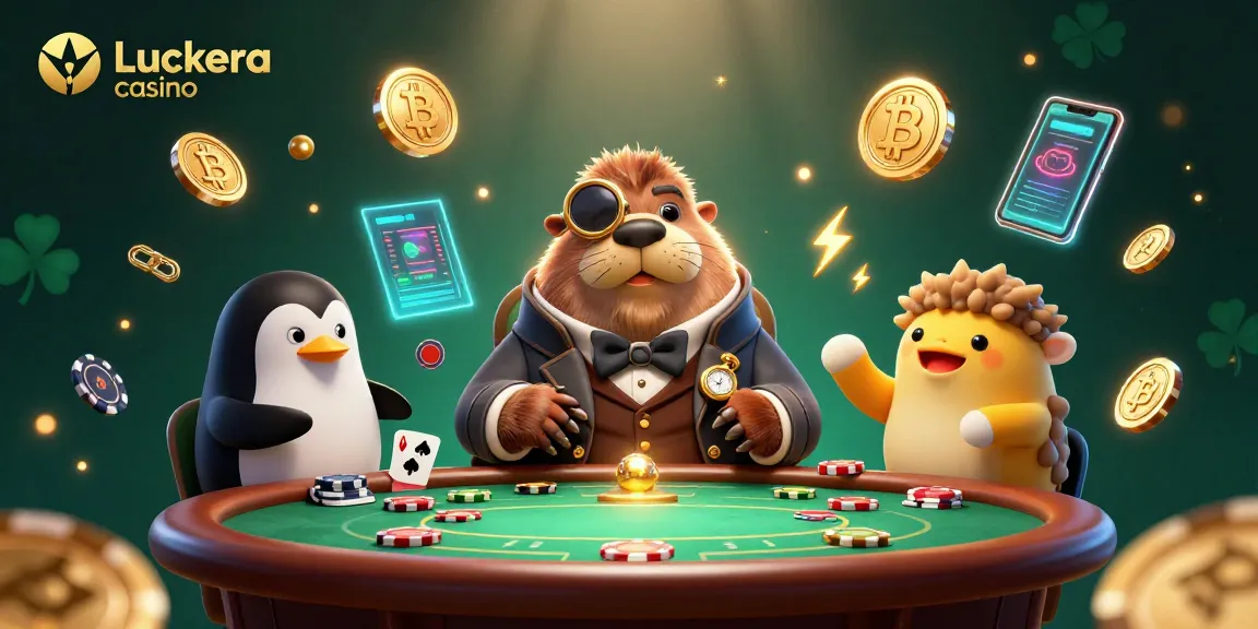 Experience thrilling poker action at Luckera casino with a walrus, penguin dealer, and pufferfish player.