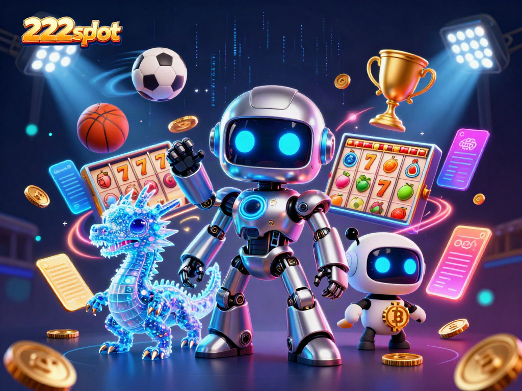 Mainkan slot di 222slot dengan robot cyberpunk dan elemen kasino menarik lainnya.