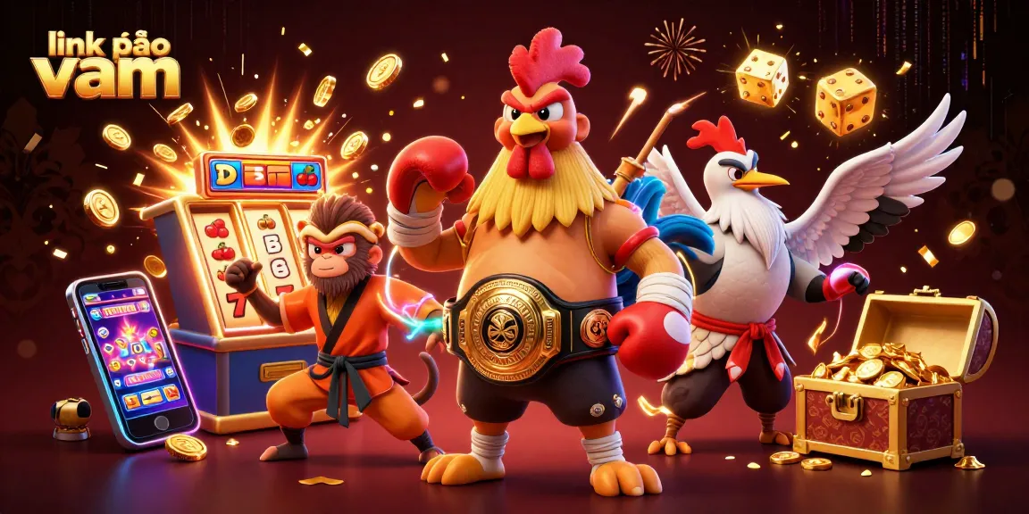 Experience excitement with link vào vmax as a fierce Muay Thai rooster and Shaolin monkey join a wise crane in a vibrant casino scene.