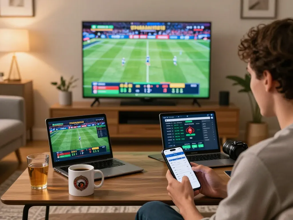 Engaging online sports betting scene with Fun88 com displayed on mobile app and laptop