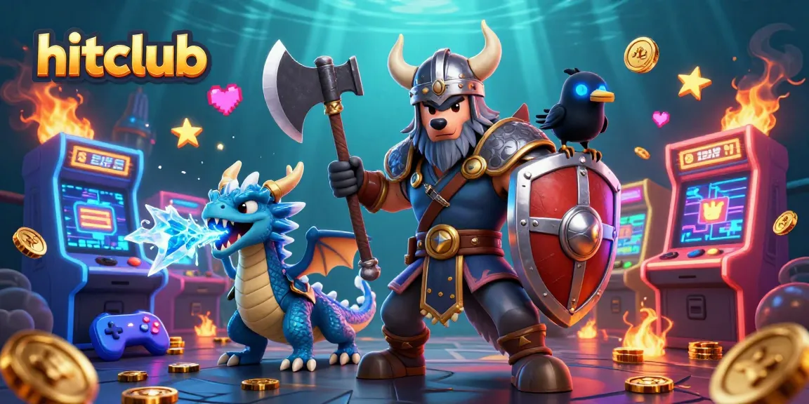 Engage with hitclub's vibrant casino gaming experience featuring a Viking warrior and dragon.