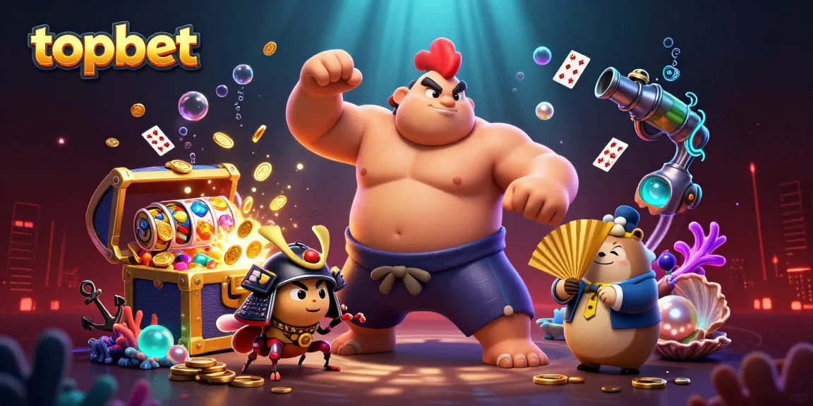 Join the fun with topbet's vibrant 3D casino scene featuring exciting slot reels and engaging characters.