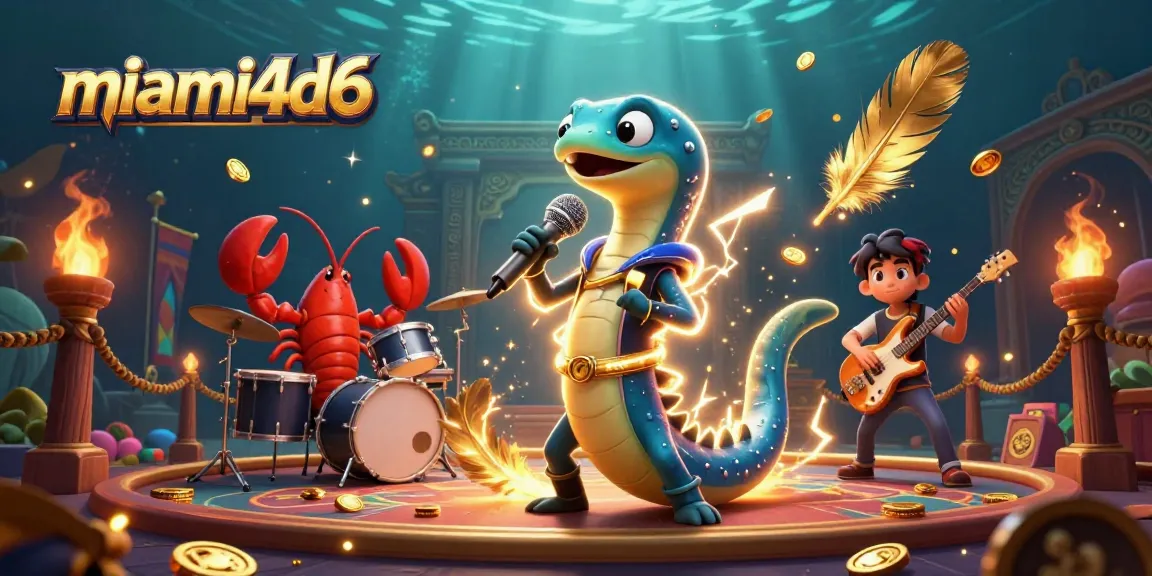 Experience the vibrant underwater casino with miami4d6, featuring an electric eel DJ, a lobster drummer, and a seahorse guitarist.