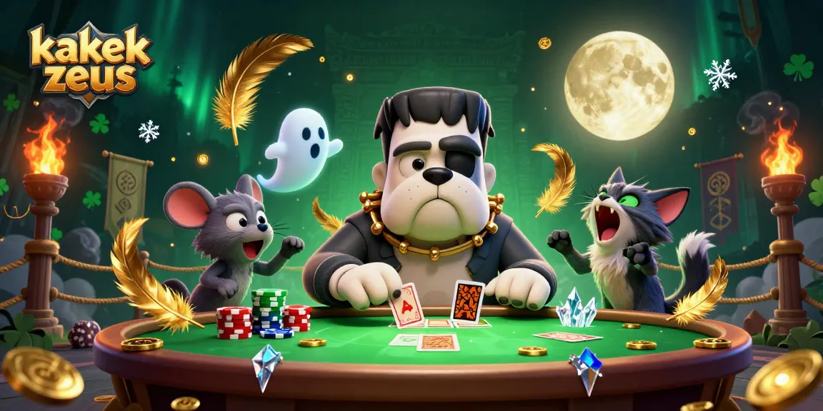 Experience thrilling wins with kakek zeus at a haunted casino table surrounded by mystical characters.