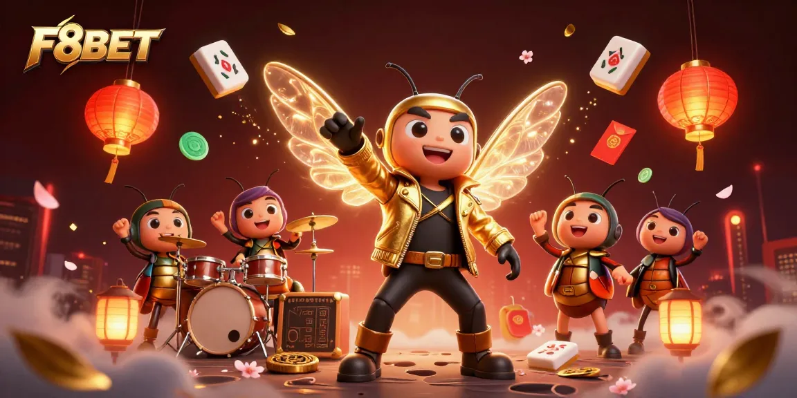 Win big with F8BET at the vibrant online casino showcasing exciting gaming elements and characters.