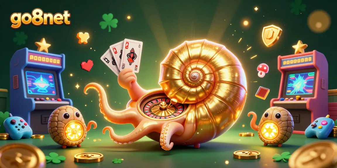 Engage in epic gaming adventures with go8net's vibrant 3D casino scene featuring a giant nautilus.