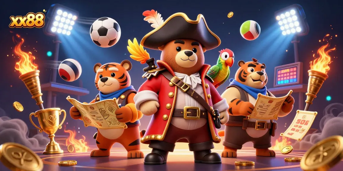 Bet on sports with exciting gameplay at xx88, featuring a pirate captain bear and dynamic elements.