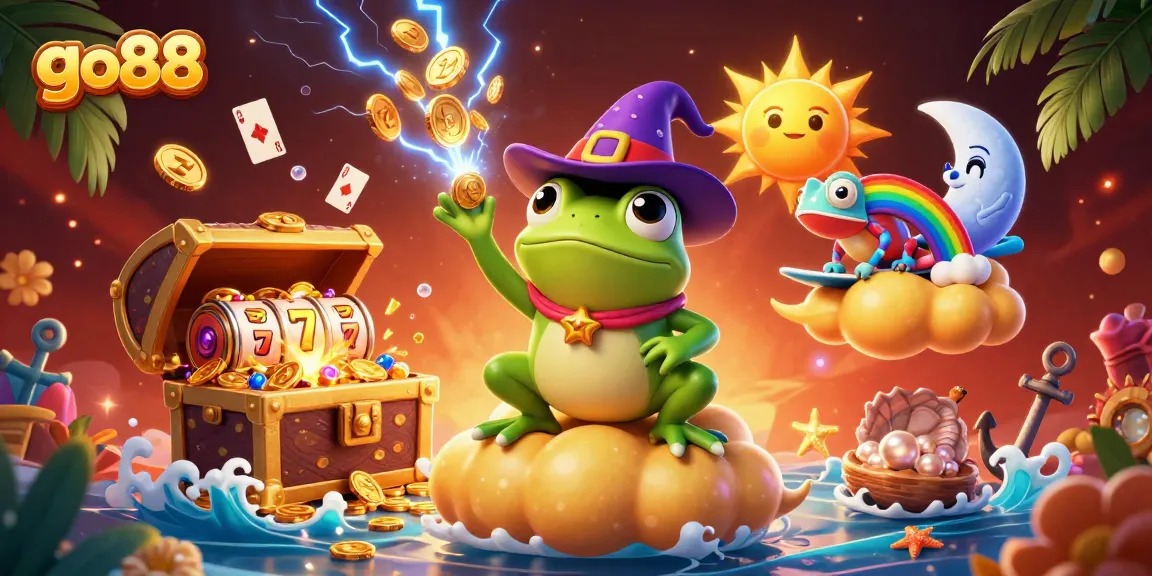 Experience the thrill at go88 with a magical storm of golden coins in a vibrant casino scene.