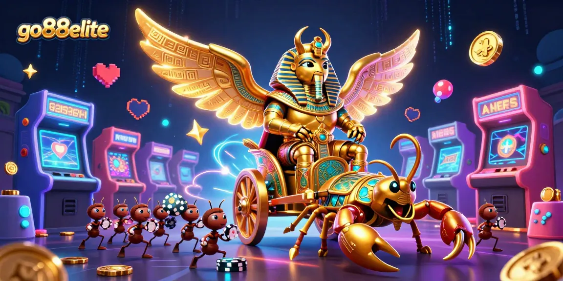 Engage in thrilling gaming action at go88elite with a vibrant casino-themed illustration featuring colorful elements.