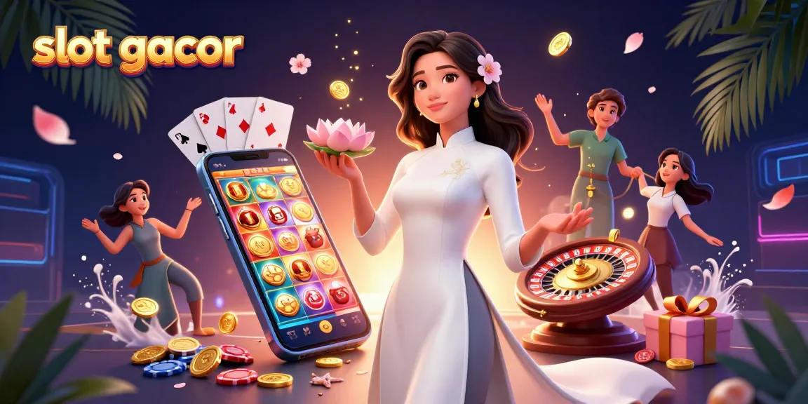 Experience thrilling slot gacor action with beautiful Asian woman, golden coins, and dynamic game elements.