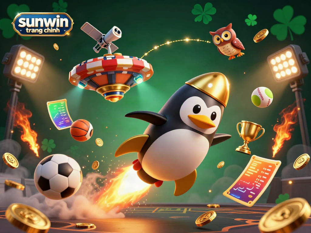 Experience the excitement of sunwin trang chính with our dynamic 3D illustration showcasing casino elements and vibrant gameplay.