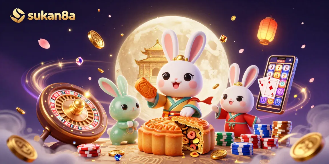 Experience the thrill of sukan8a with a dynamic 3D rabbit illustration featuring casino elements.