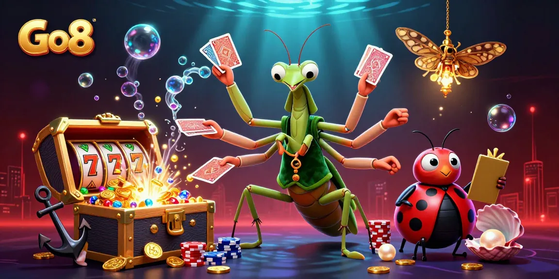 Experience Go8's vibrant gaming world with a 3D mantis dealer and thrilling casino elements.