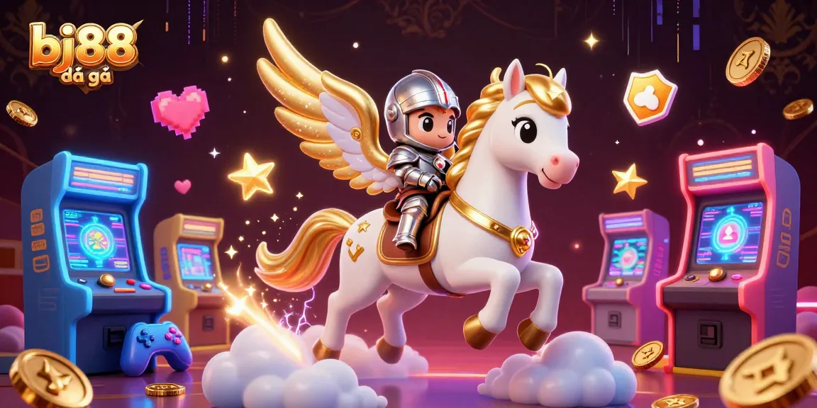 Experience thrilling bj88 đá gà action with celestial knight amidst a vibrant gaming scene.