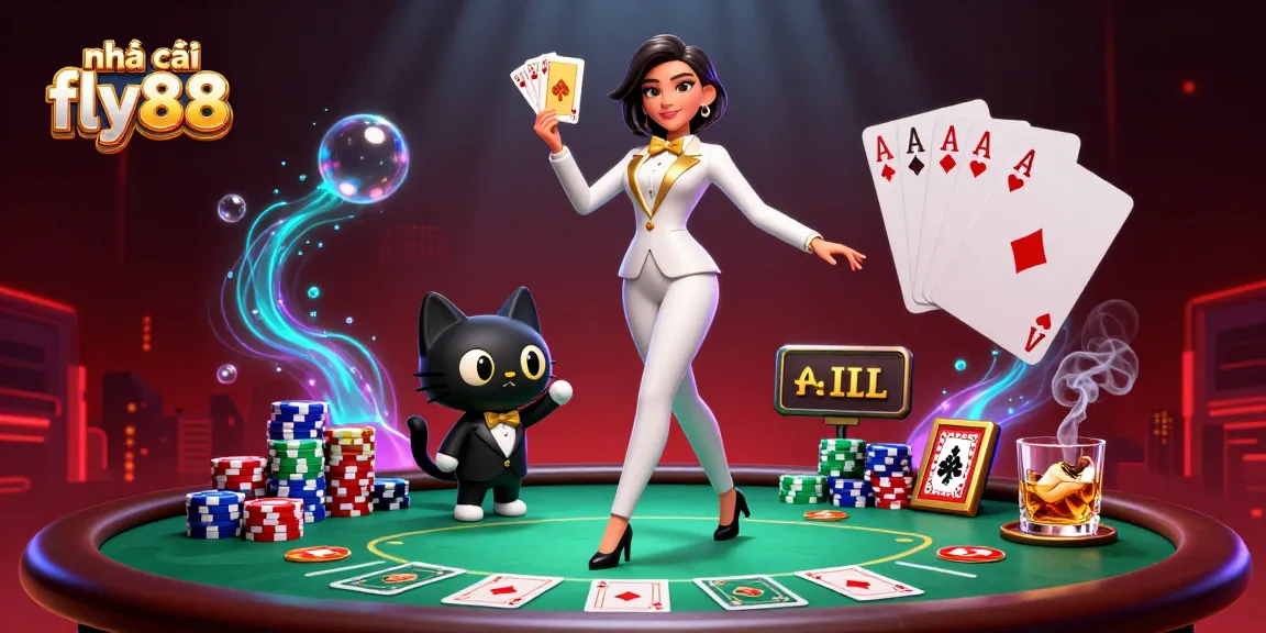 Engage with the thrilling action at nhà cái fly88, showcasing luxury gaming with cards, chips, and rich visuals.