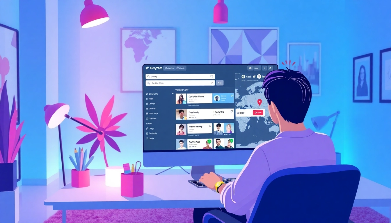 OnlyFans Nearby Creators search engine interface showcasing vibrant creator profiles and location filters.