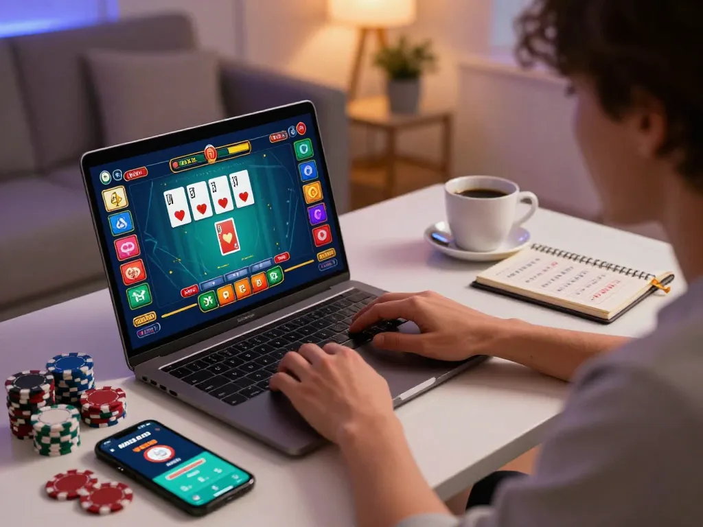 Experience the excitement of online gambling with NET88 on a laptop, featuring live dealer games.