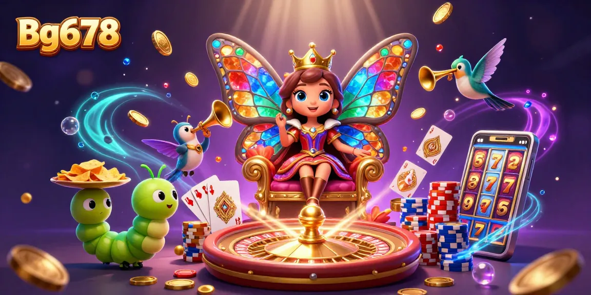 Play thrilling games with Bg678 in a vibrant casino illustration featuring exciting elements.