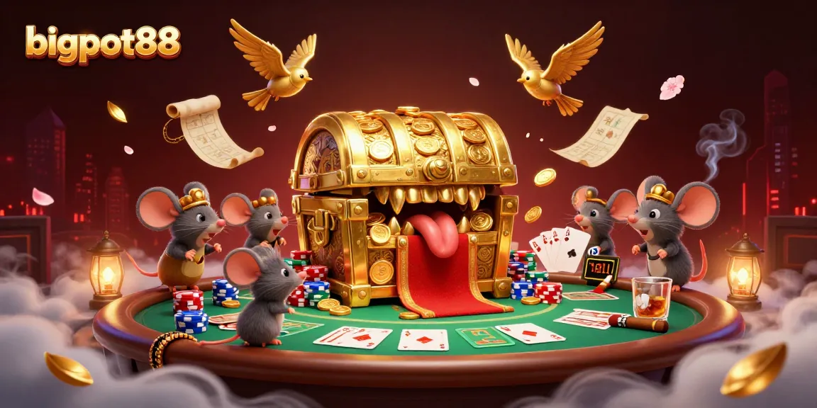 Experience bigpot88's 3D gaming adventure filled with poker excitement and whimsical treasure.