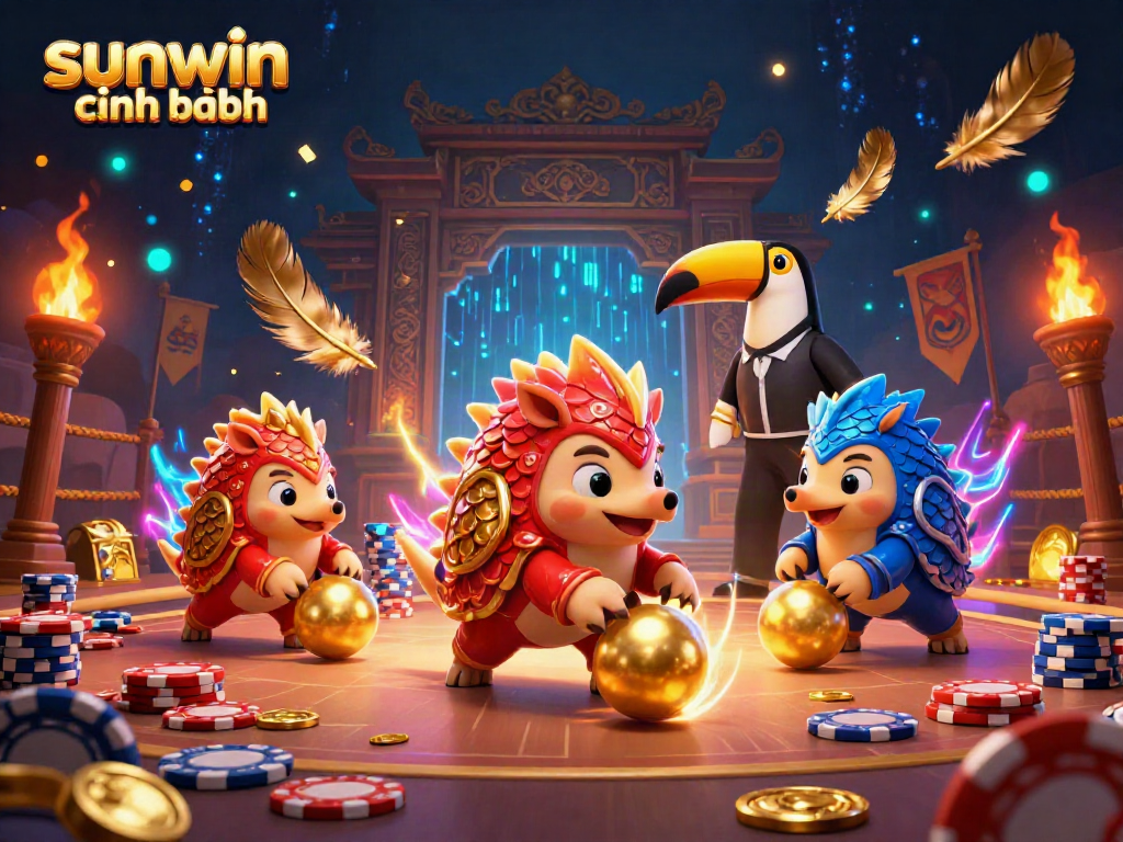 Engaging scene of rival pangolins competing in a vibrant casino atmosphere for sunwin chính hãng amusement.