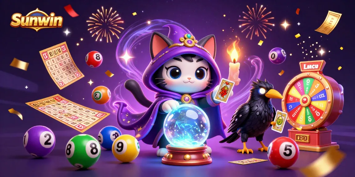 Experience the excitement of Sunwin with a vibrant casino scene featuring lottery elements and mystical characters.
