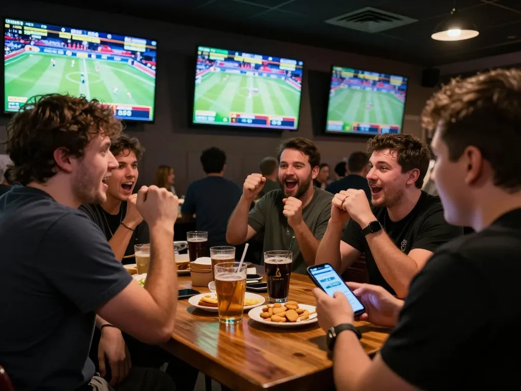 Fans placing bets on cm88 com while enjoying a vibrant sports bar atmosphere during live games