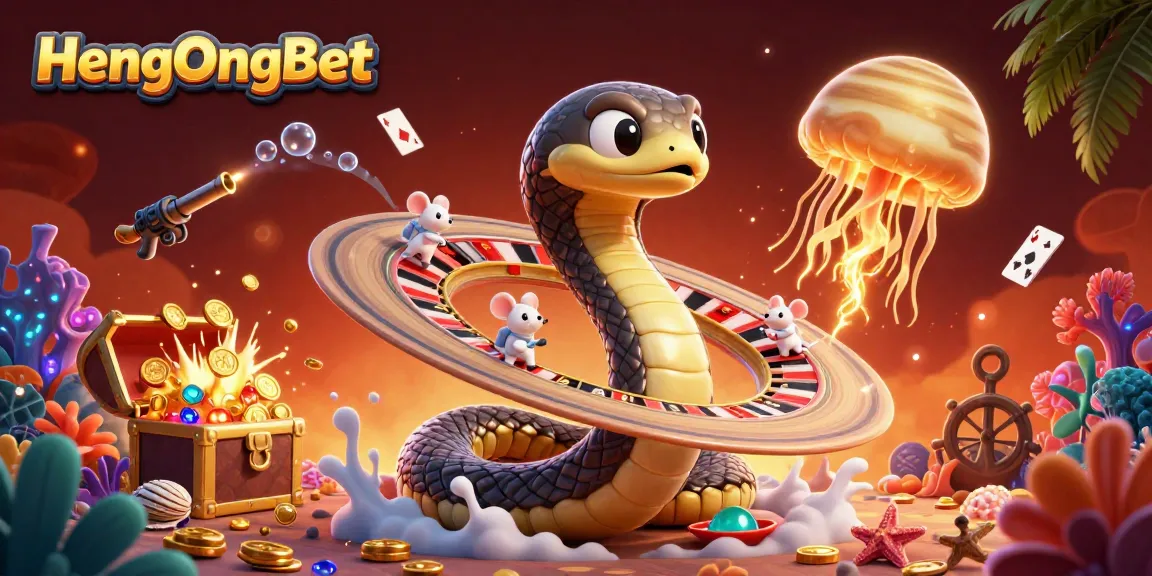 Engage with HengOngBet’s vibrant 3D casino scene featuring a cosmic roulette wheel and astronaut mice betting.