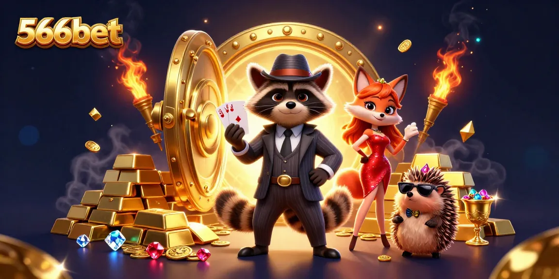 Winning big at 566bet with a royal flush and treasure-filled casino scene.
